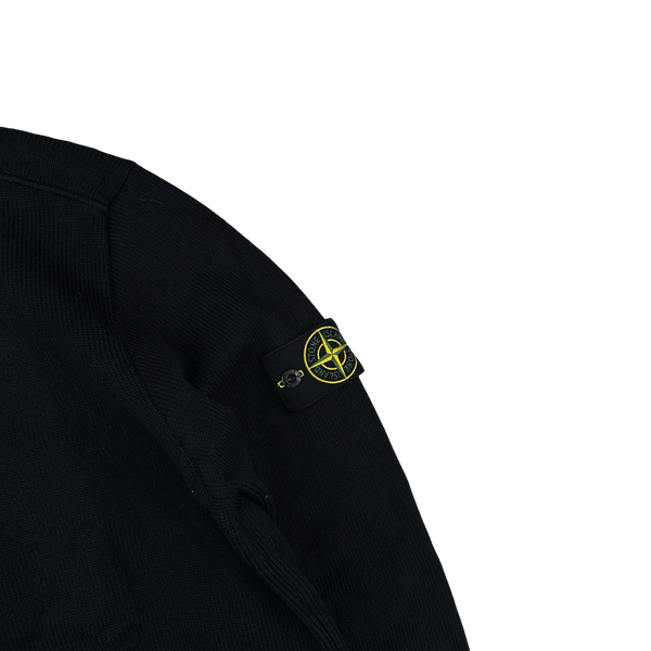 Stone Island 2023 Navy High Neck Buttoned Wool Cardigan - XXL