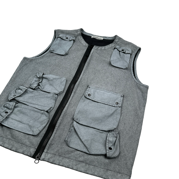 Stone Island 2019 Tela Placcata Spellout Zipped Cargo Gilet - Medium