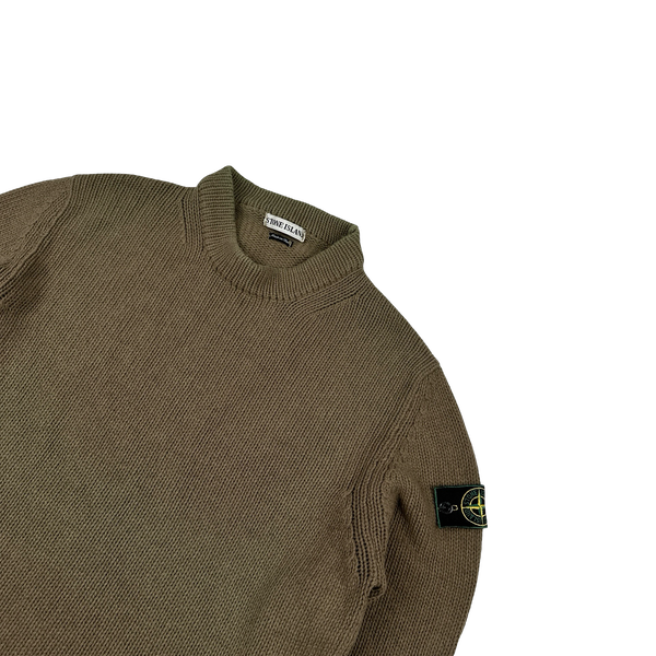 Stone Island 1998 Brown Wool Vintage Knit Mock Neck Jumper - Medium