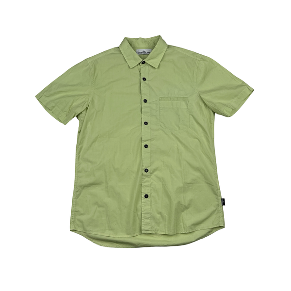 Stone Island Lime Green Slim Fit Buttoned Shirt - Large