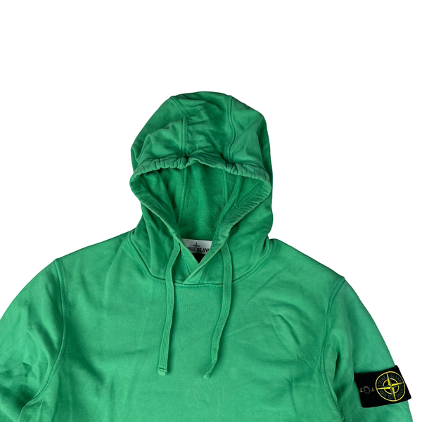 Stone Island 2021 Lime Green Pullover Cotton Hoodie - Small