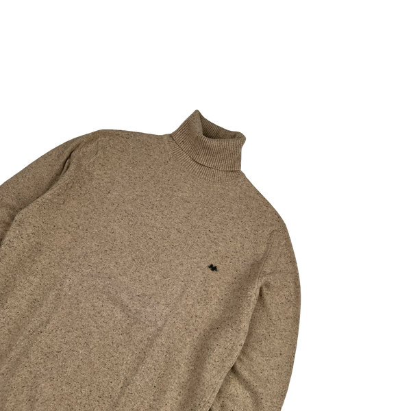 Thomas Burberry Tan Angora Wool Silk Blend Knitted Roll Neck Jumper - Medium