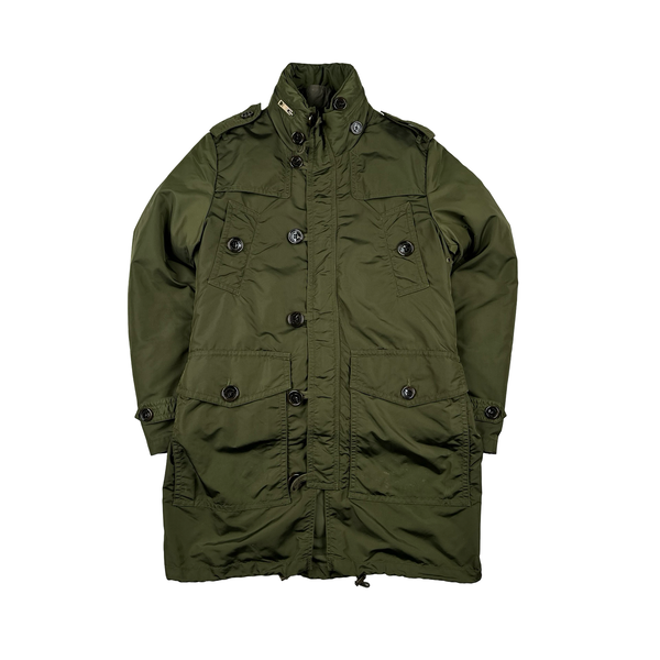 Burberry Green Multi Pocket Quilted Lined Long Jacket - Medium