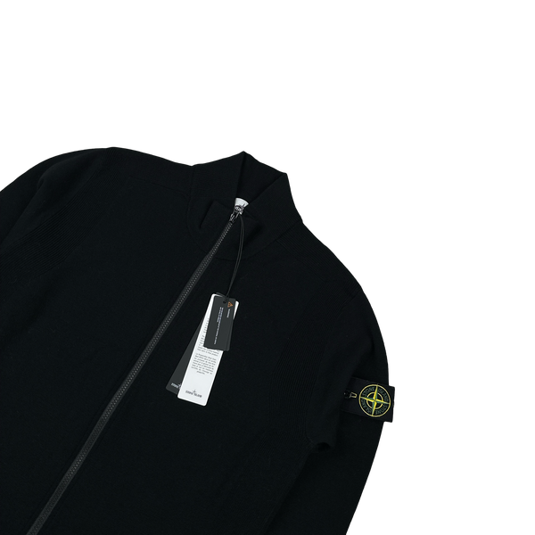 Stone Island 2024 Black Lana Wool Zipped Knit Jumper - Medium