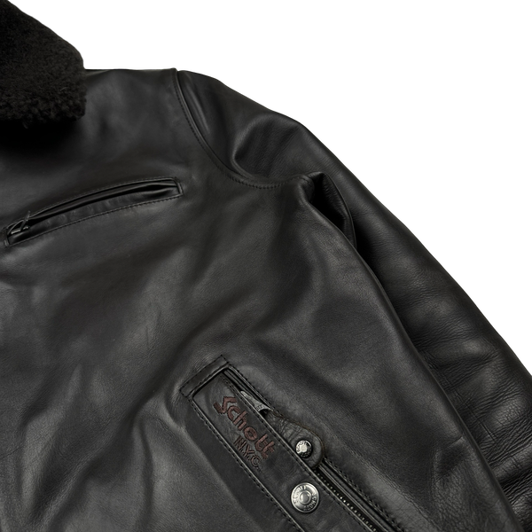 Schott Brown Heavyweight Leather Dual Layer Shearling Collar Jacket - Large