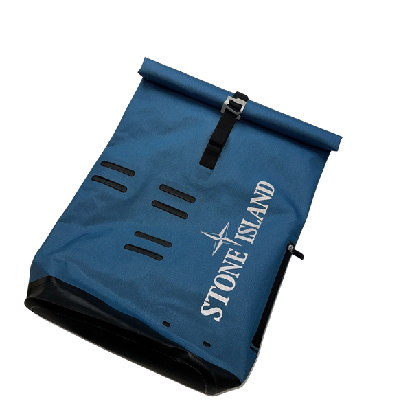 Stone Island Ortlieb Blue Reflective Spellout Waterproof Backpack