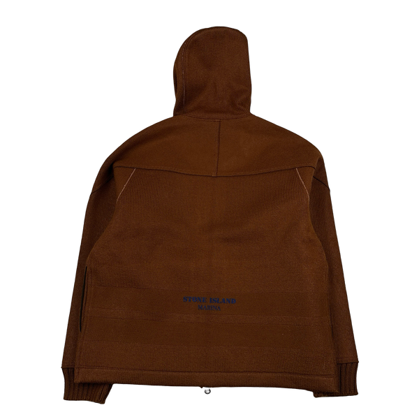 Stone Island 2025 Marina Brown Felted Wool Woven Knit Zipped Jacket - Large