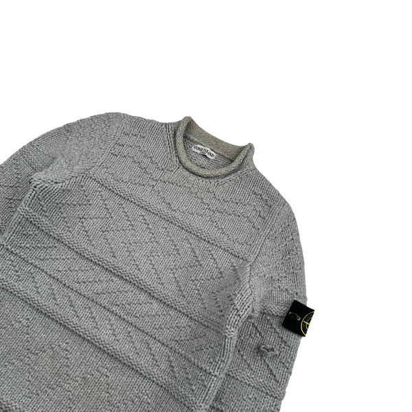 Stone Island 2009 Grey Cotton Detailed Heavy Knit - Small