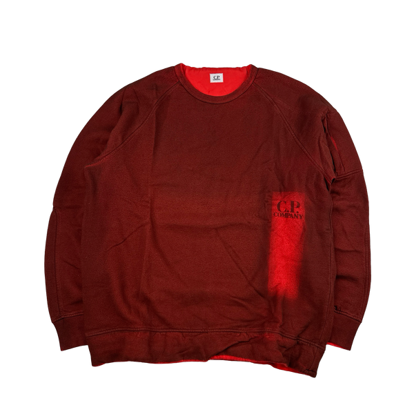 CP Company Red Cotton Sprayed Garment Dyed Crewneck Jumper - XL