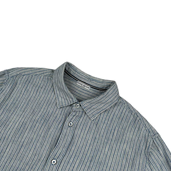 Stone Island 2011 Blue Striped Cotton Buttoned Shirt - XXL