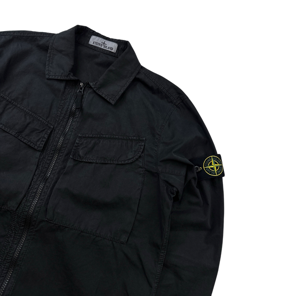 Stone Island 2022 Black Brushed Cotton Zipped Overshirt - Medium