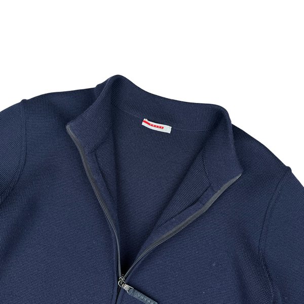 Prada Navy Wool Zipped Tab Knit Jumper - 3XL