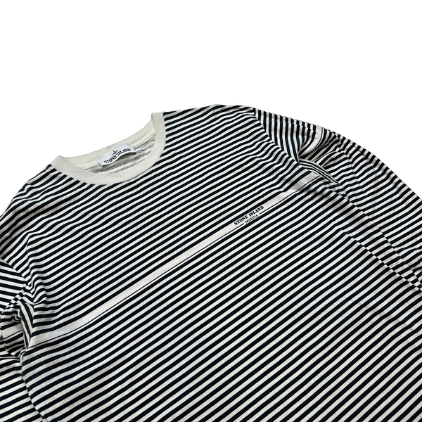 Stone Island 2014 Marina Navy/White Striped Cotton Longsleeve T Shirt - Large