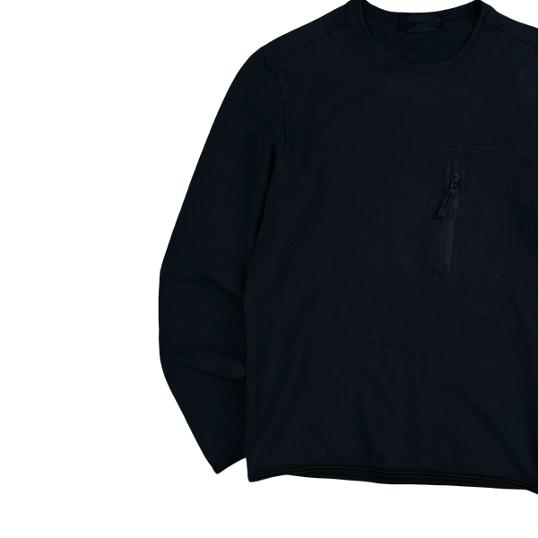 Stone Island Navy Ghost Cotton Chest Zip Crewneck Jumper - Medium