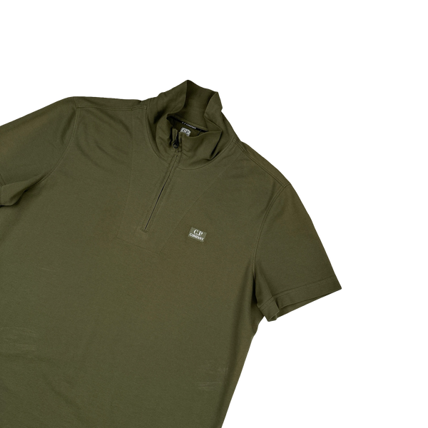 CP Company Khaki Cotton Short Sleeve Polo - Large