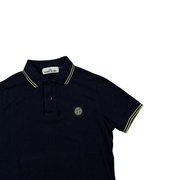 Stone Island Navy Green Piping Short Sleeve Polo Shirt - Small