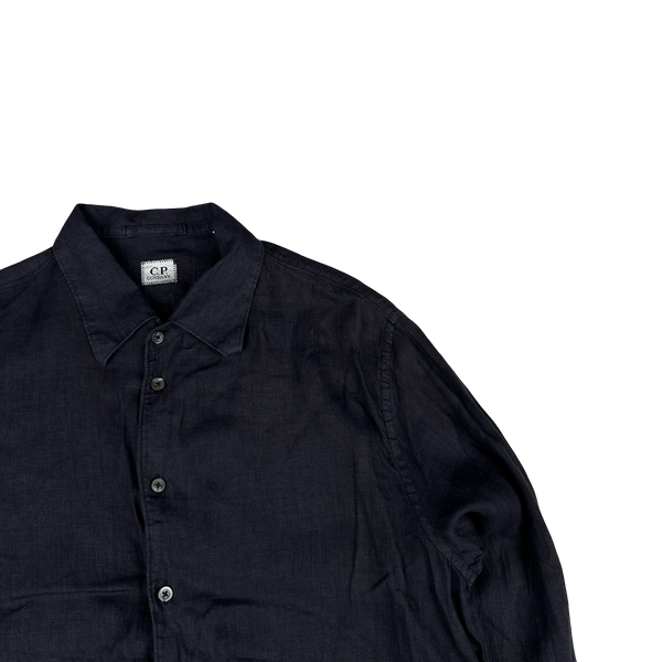CP Company Navy Lino Flax Checked Shirt - Large