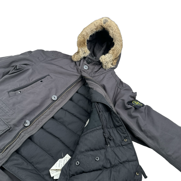 Stone Island 2011 Charcoal David TC Dual Layer Down Fur Hood Parka - XL