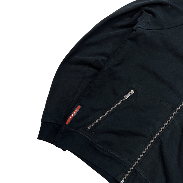 Prada Black Nylon Metal Panel Cotton Hoodie - Medium