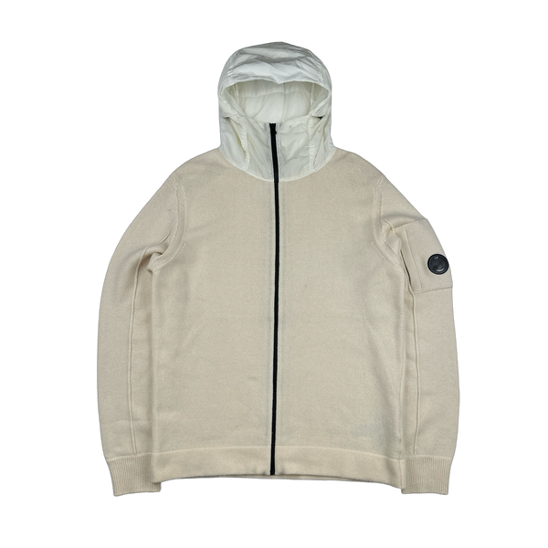 CP Company Cream Lens Viewer Wool Blend Zipped Hoodie - Large