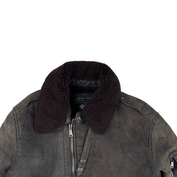 Ralph Lauren Black Label Leather Lined Shearling Collar Bomber Jacket - Medium