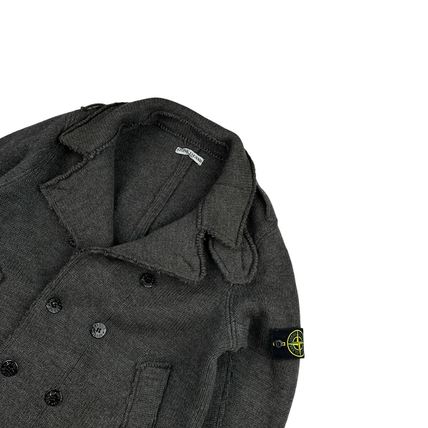 Stone Island 2008 Charcoal Double Breasted Wool Pea Coat - Large