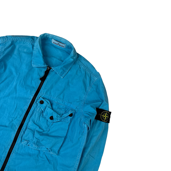 Stone Island 2021 Blue Cotton Zipped Overshirt - Medium