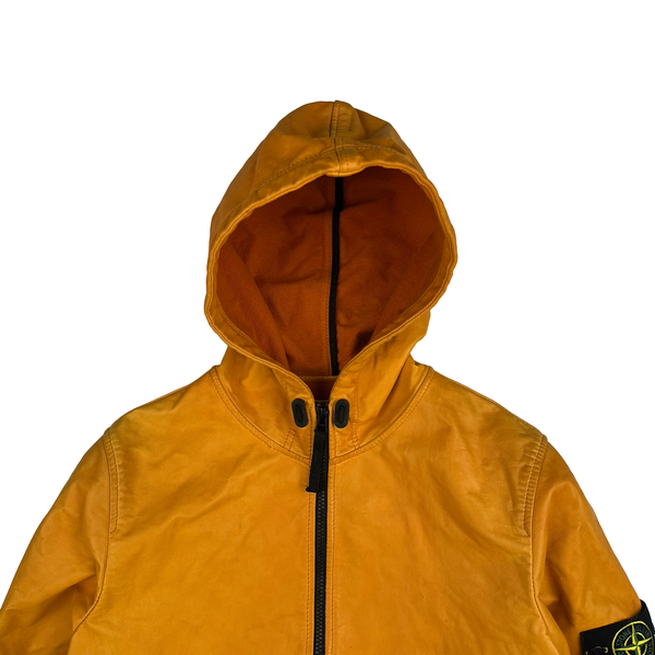 Stone Island 2014 Orange Lightweight Leather Felpa Jacket - Small