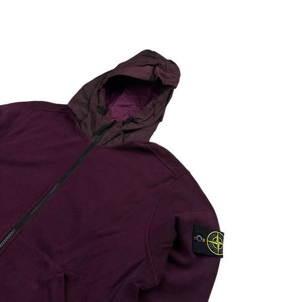 Stone Island 2015 Purple Cotton Knit Zipped Mussola Hood Jumper- XL