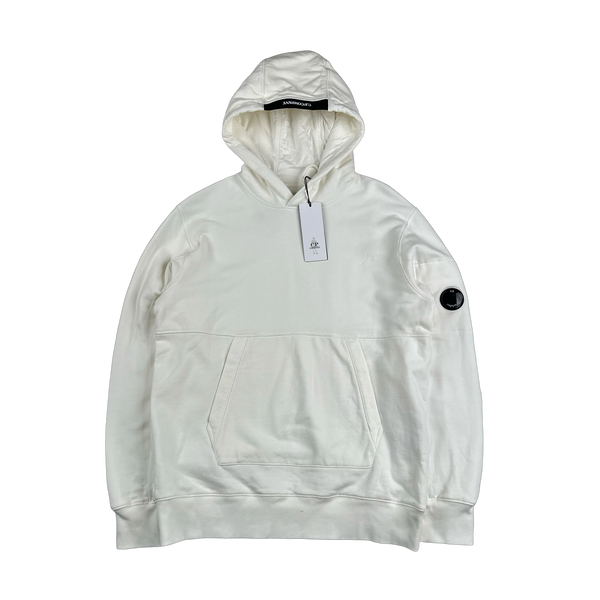 CP Company White Cotton Spellout Hoodie - Large