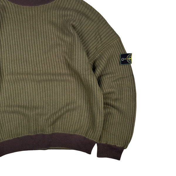 Stone Island Vintage Green Edge Wool Blend Mock Neck Jumper - Large