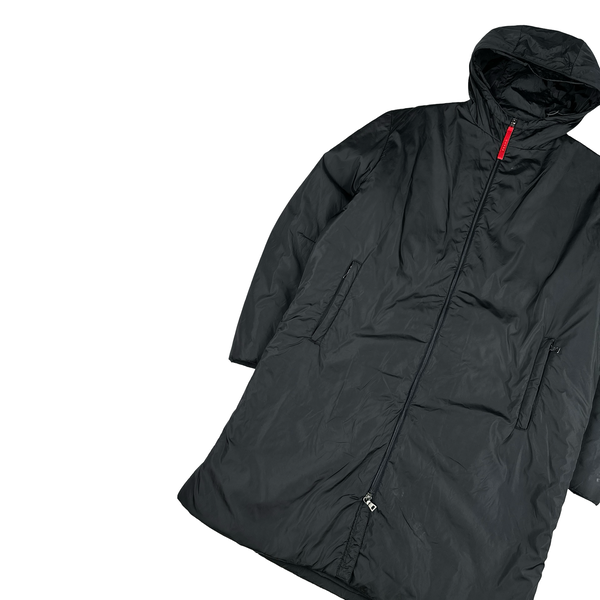 Prada Black Nylon Padded Hooded Long Jacket - Large