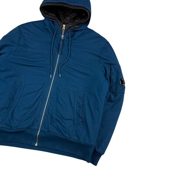 CP Company Blue Down Lined Zipped Cotton Lens View Hoodie - XXL
