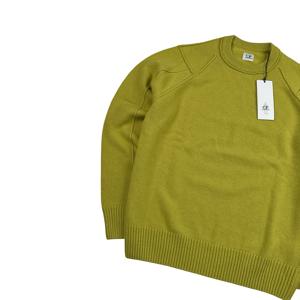 CP Company Olive Wool Lens View Crewneck Jumper - Medium
