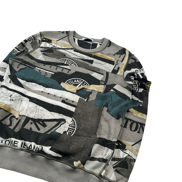 Stone Island 2021 Patchwork Spellout Print Crewneck Cotton Sweatshirt - Medium