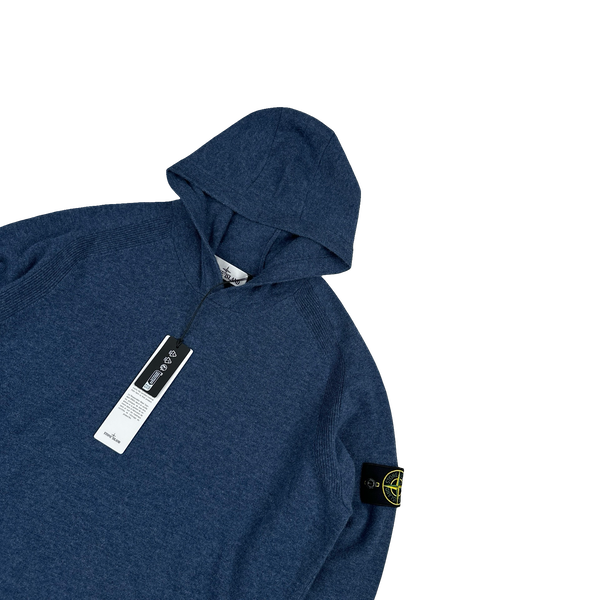 Stone Island 2025 Navy Light RWS Geelong Wool Hooded Knit Jumper - Large