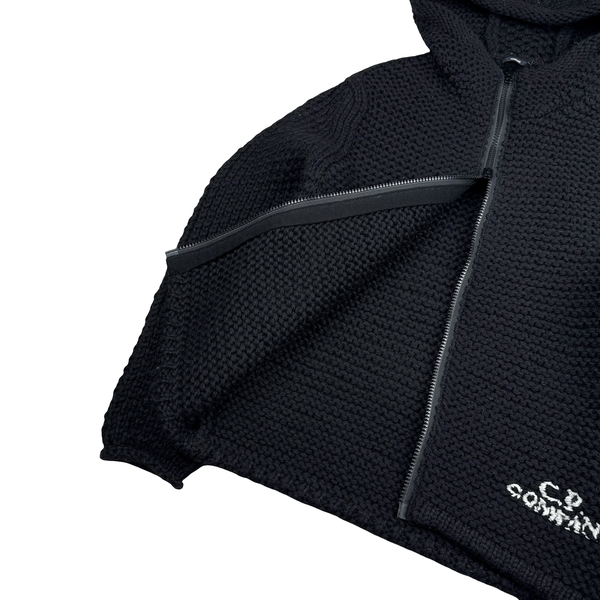 CP Company Black Heavyweight 100% Wool Handmade Knitted Zipped Hoodie - Medium