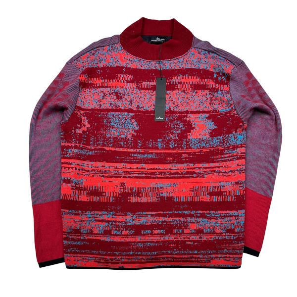 Stone Island 2014 Red Glitch Mohair Knit Jumper - Large