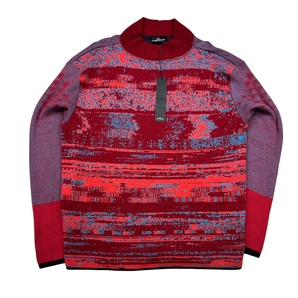 Stone Island 2014 Red Glitch Mohair Knit Jumper - Large