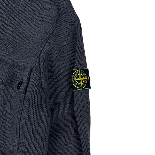 Stone Island Vintage Green Edge Grey Thick Knitted Cotton Jumper - Large
