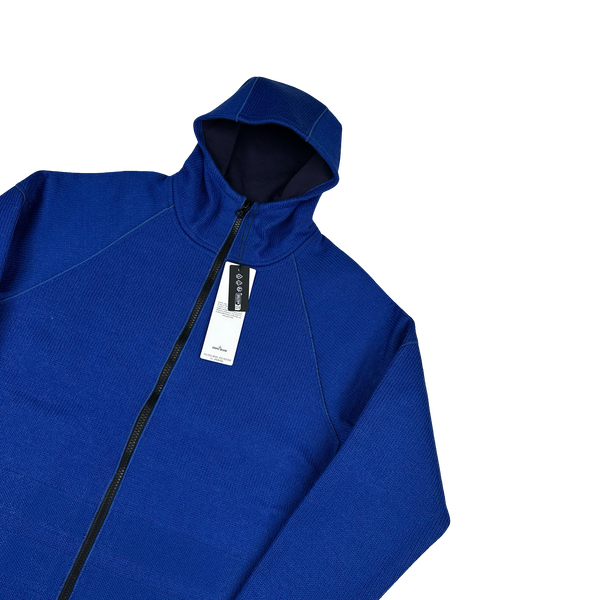 Stone Island 2025 Marina Blue Wool Woven Knit Zipped Jacket - Large