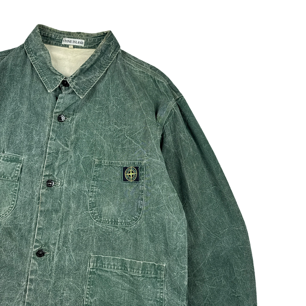 Stone Island 1986 Pigment Cotton Vintage Green Washed Multi Pocket Denim Chore Jacket - XL