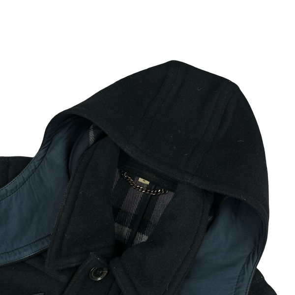 Burberry Navy Wool Duffle Hooded Jacket - Small