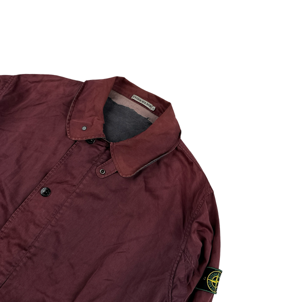 Stone Island 1990s Vintage Burgundy Raso Gommato Jacket - XL