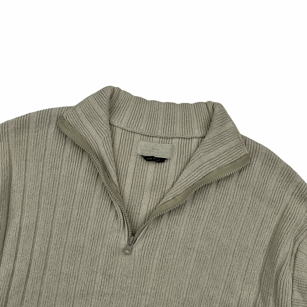Stone Island 2023 Beige Ghost Ribbed Knit Quarter Zipped Jumper - Large