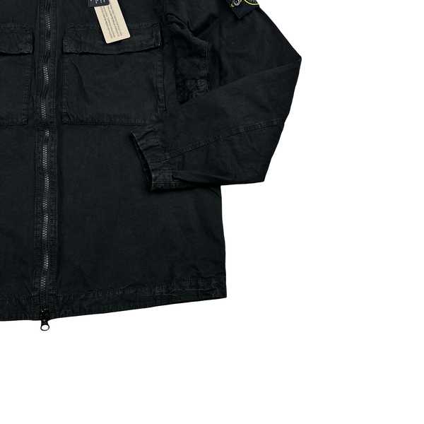 Stone Island 2024 Black Brushed Cotton Hooded Overshirt - Small