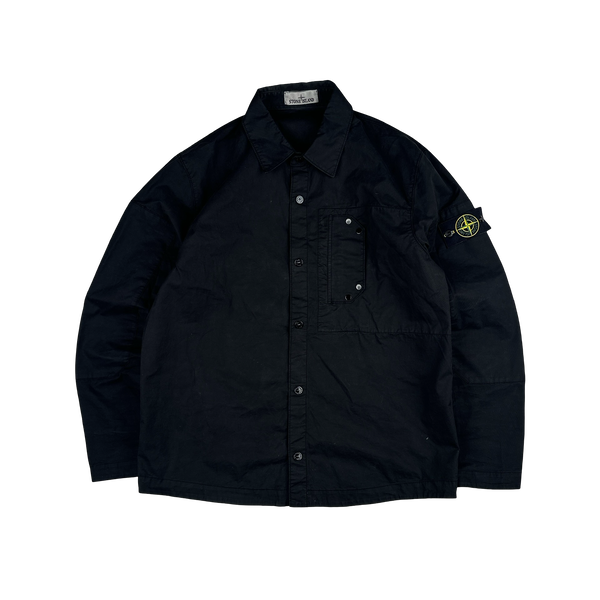 Stone Island 2025 Black Cotton Buttoned Chest Pocket Overshirt - Large