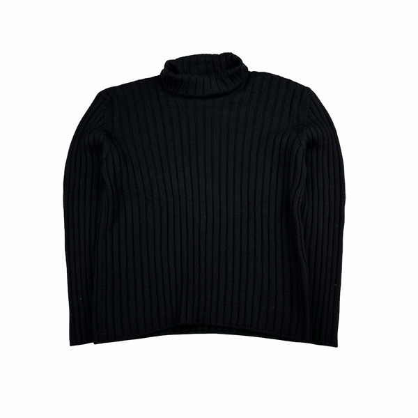 CP Company 1995 Lana Wool Black Ribbed Knitted Jumper - Small