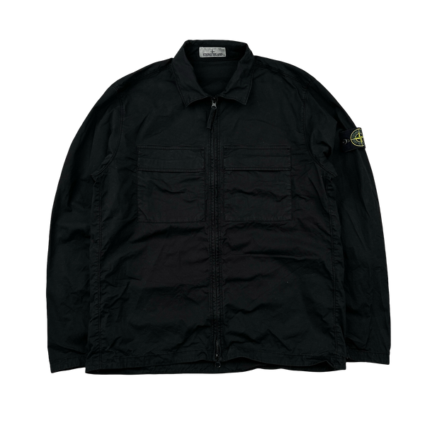 Stone Island 2023 Black Supima Cotton Twill Zipped Overshirt - Large