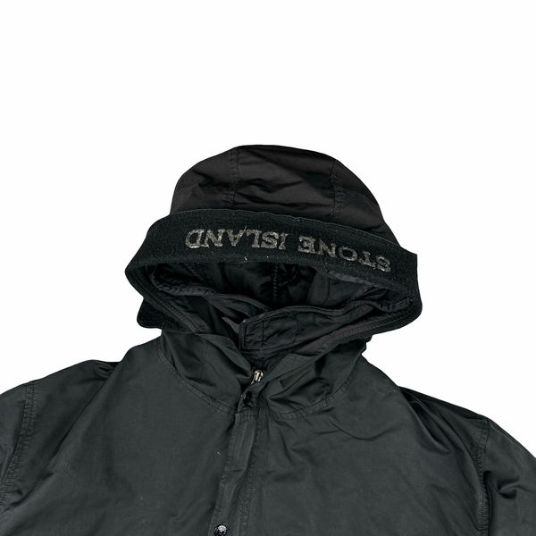 Stone Island 2007 Black David TC Dutch Liner Spellout Hood Long Parka Jacket - XXL